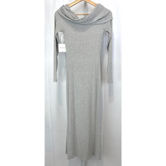 NWT THE GROUP Aritzia Luxe Lounge Meridian Dress Off Shoulder Heather Chrome M - Picture 1 of 11